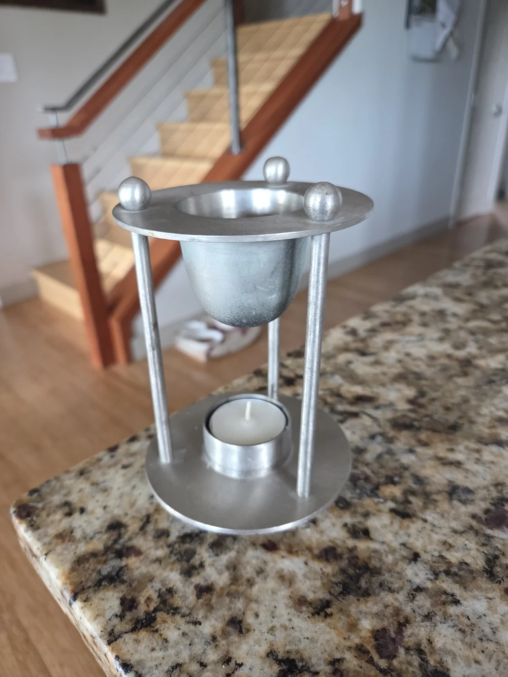 Silver Metal Tea Light Oil Warmer - Modern Home Accent